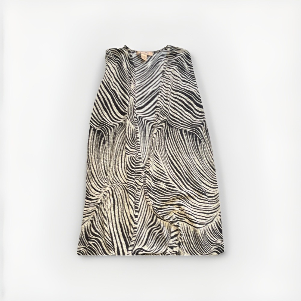 Zebra‎ Print Pleated Cover Up Dress Womens Small Black White Sleeveless Duster S